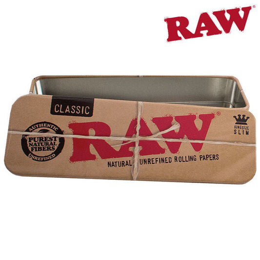 RAW Roll Caddy metal tin displayed