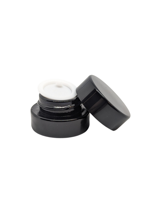 3ml Round Glass Shoulderless Screw Top Jars | Black Glass, Black Lid | 250pc Carton