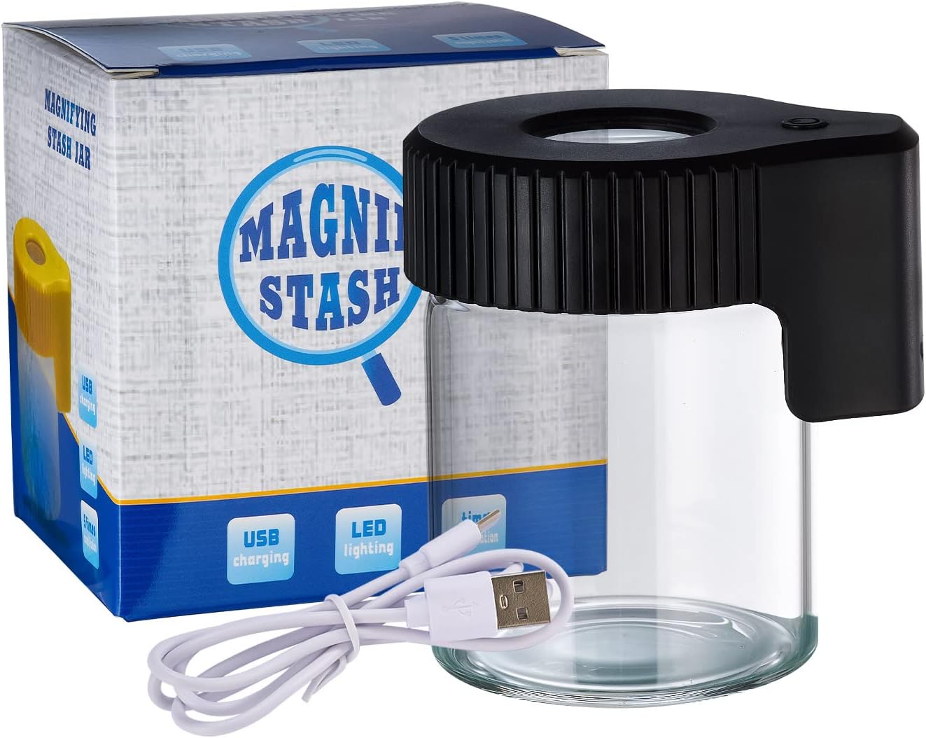 Mag Jar | Magnifying Glass Display Jar w/LED Light | Black