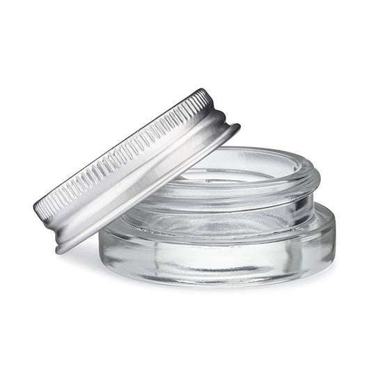 7 ml Glass Jars | Shoulderless & Screw Top For Concentrate | Silver Aluminum Cap | 250pc Carton