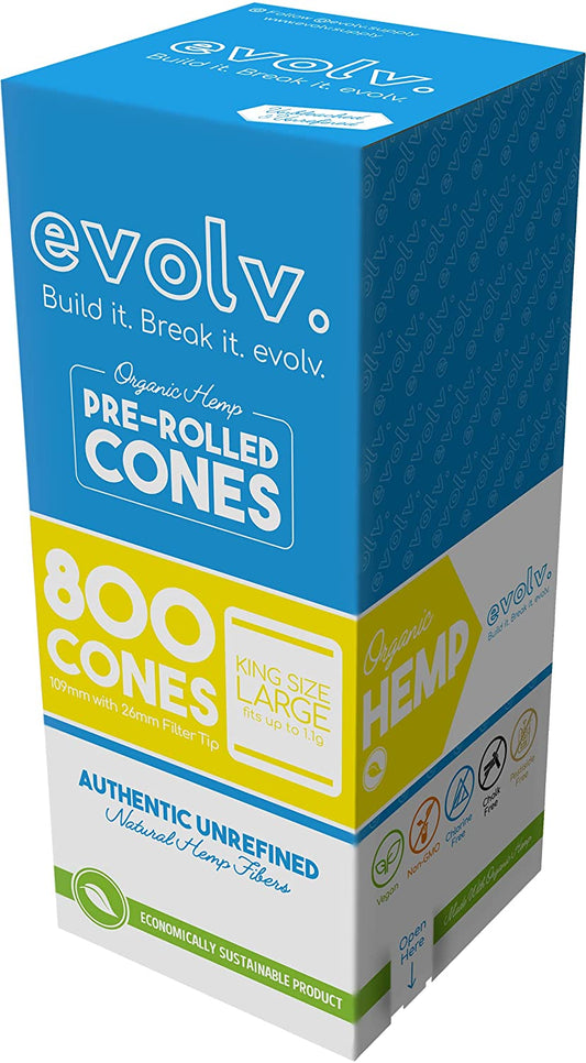 EVOLV Organic Hemp Pre-Rolled Cones | Size: King Size | 800/Pack