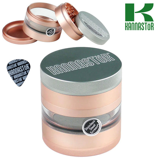 KANNASTÖR Solid Top & Jar Body Grinder | 4 Piece | 2.5" Rose Gold