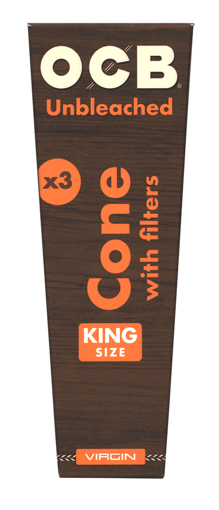 OCB Virgin Unbleached King Size Pre-Rolled Cones | 3 Cone Retail Packs | 32 Pack Box