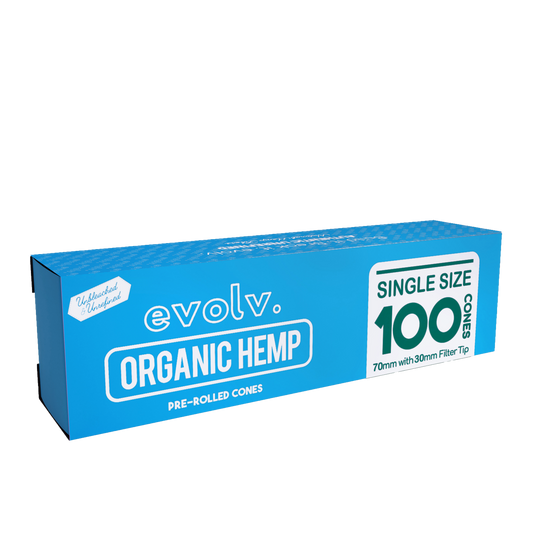 EVOLV Organic Hemp Pre-Rolled Cones | Single Size (Dog Walker) | 70mm/30mm | 100/Pack