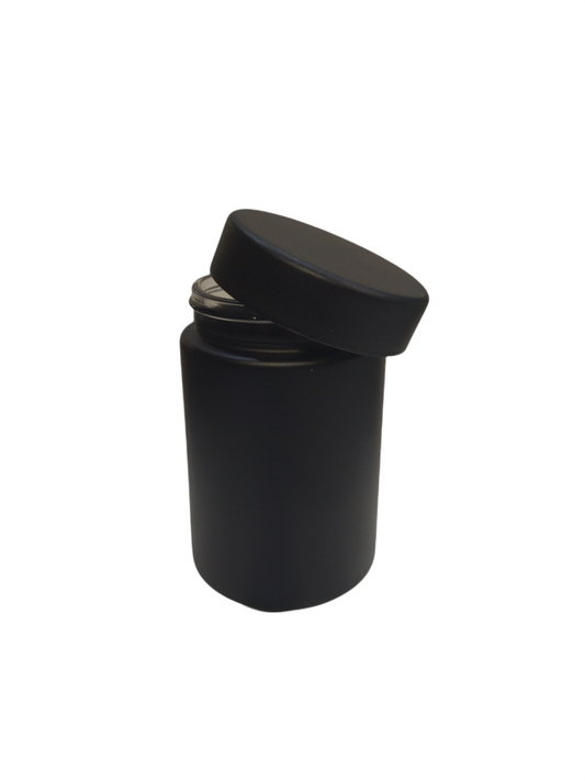 5 oz Child Resistant Glass Jar | Matte Black Jar w/ Black Plastic Screw Lid | 100pc Carton