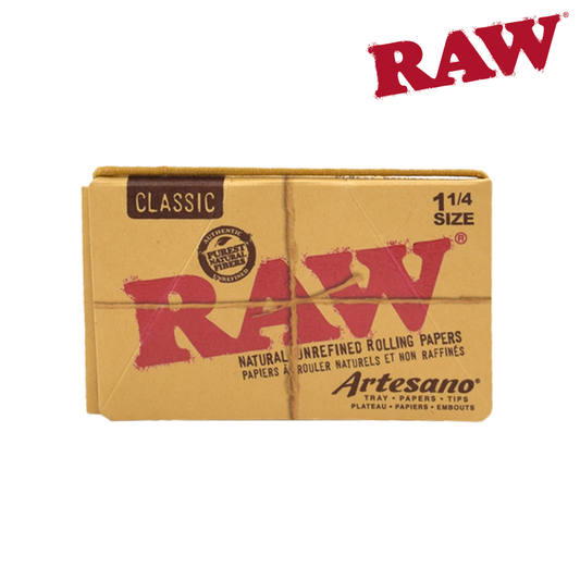 RAW Classic Artesano 1 1/4 w/ Tray, Papers, Tips | 15 Pack Box