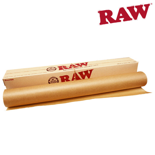 RAW Unrefined Parchment Paper Roll 400mm x 15m on Kitchen Counter