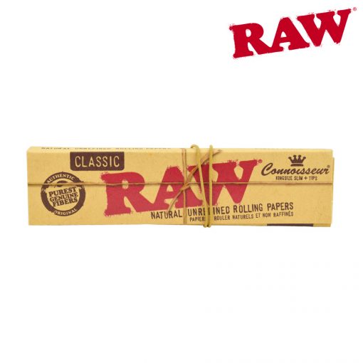 RAW Classic Connoisseur Papers | Size: King Size Slim | w/ Papers & Tips | 24 Pack Box