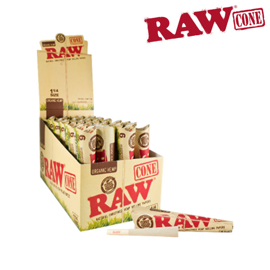 RAW Organic 1 1/4 Pre-Rolled Cones | Retail 6 Cone Packs | 32 Pack Box