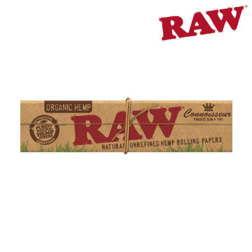 RAW Organic Connoisseur Papers | Size: King Size Slim | w/ Papers & Tips | 24 Pack Box