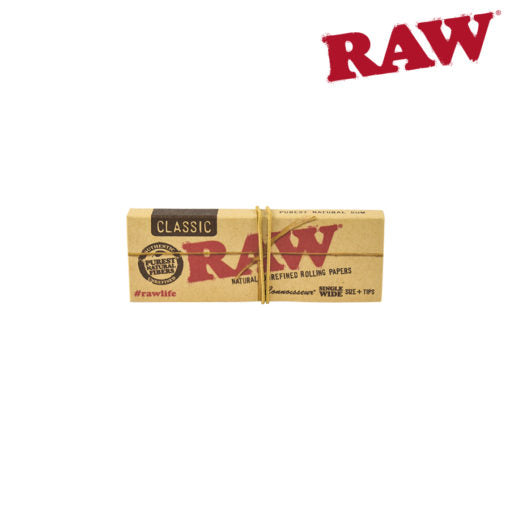 RAW Classic Connoisseur Papers | Size: Single Wide | w/ Papers & Tips | 24 Pack Box