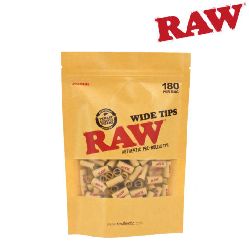 RAW Pre-Rolled Wide Tips bag on display