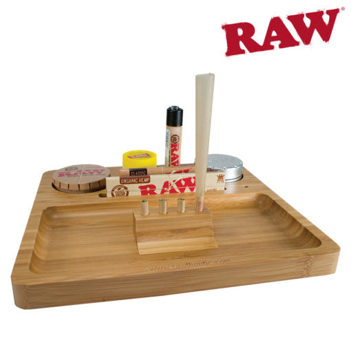 RAW Natural Bamboo Rolling Tray with accessories