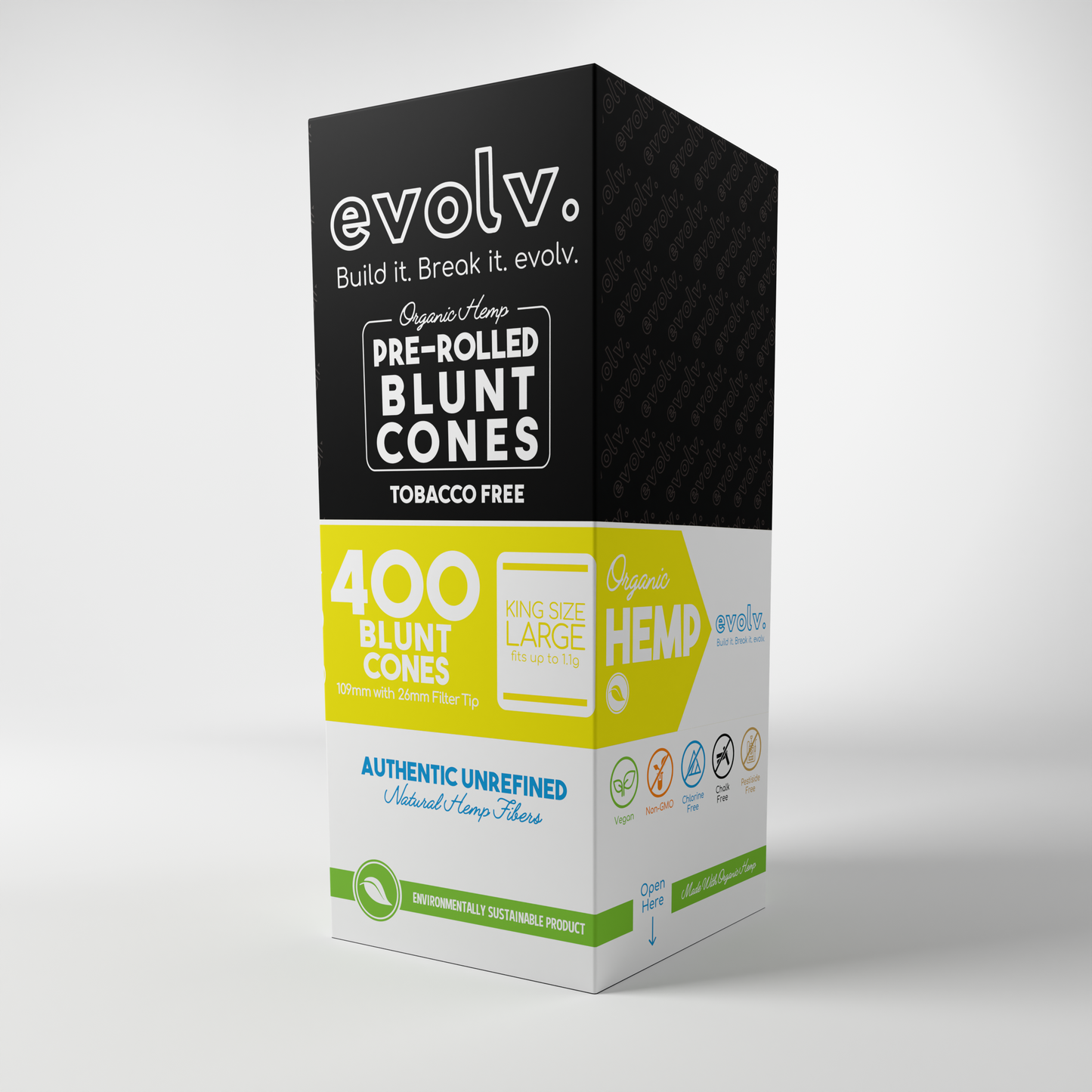 Evolv Pre-Rolled Blunt Cones | King Size: 109mm/ 26mm | 400/Pack