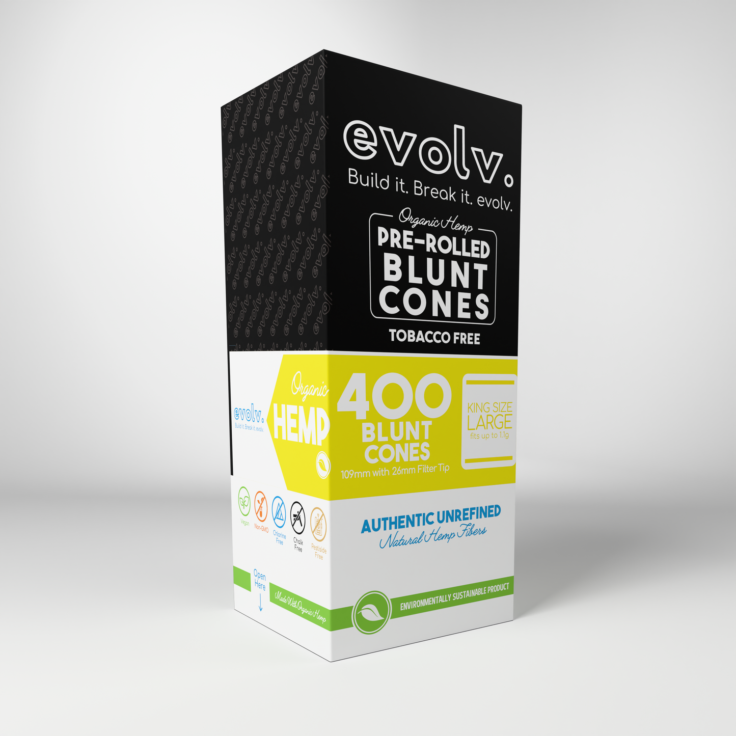 Evolv Pre-Rolled Blunt Cones | King Size: 109mm/ 26mm | 400/Pack