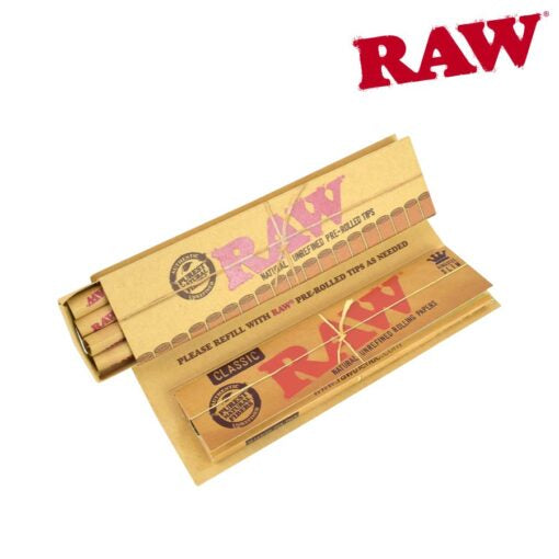 RAW Classic Masterpiece Rolling Papers | Size: King Size Slim | w/ Pre-rolled Tips | 24 Pack Box